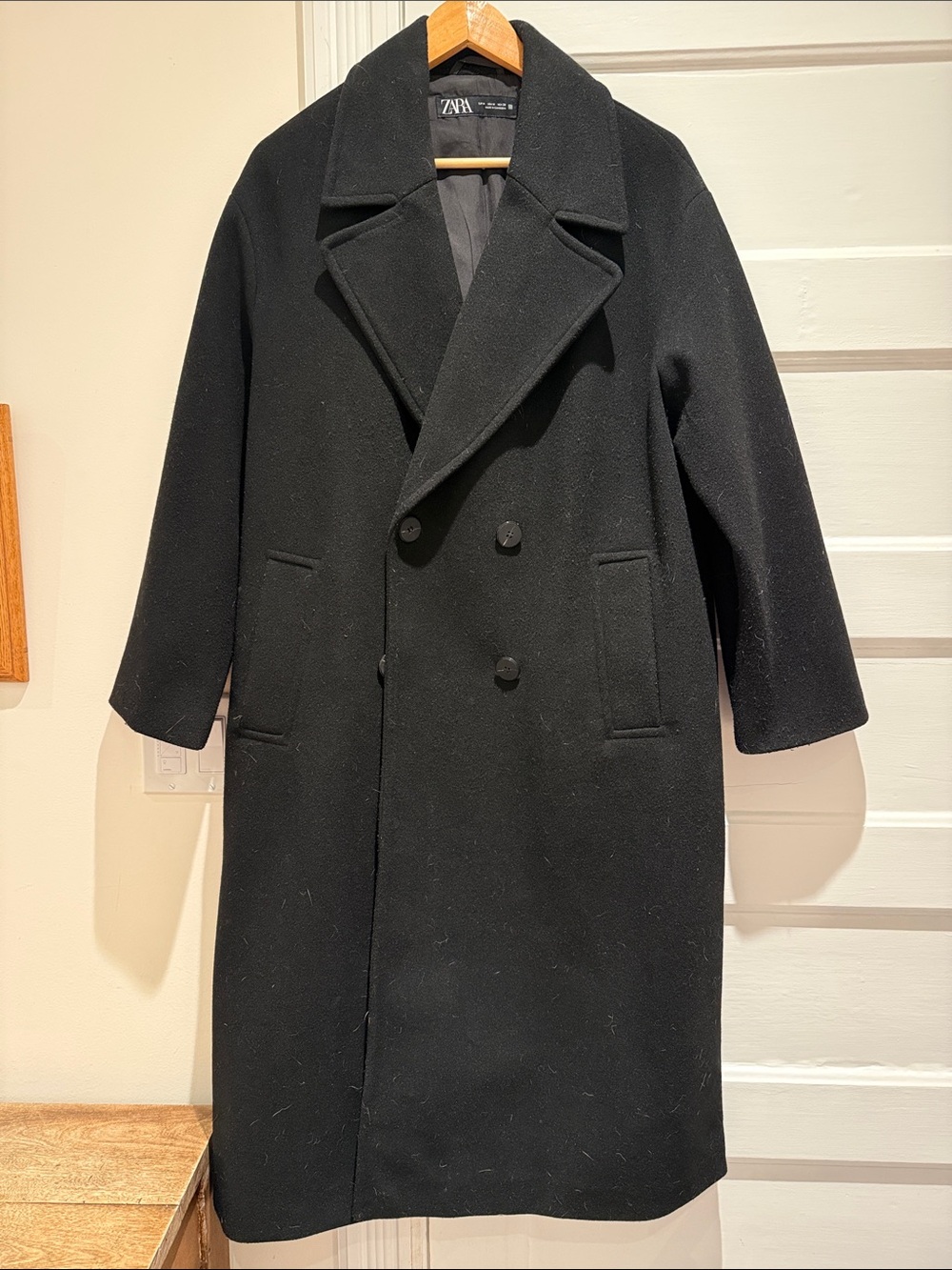 Zara Black Double-Breasted Pea Coat